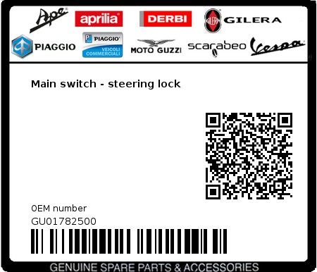 Product image: Moto Guzzi - GU01782500 - Main switch - steering lock  0