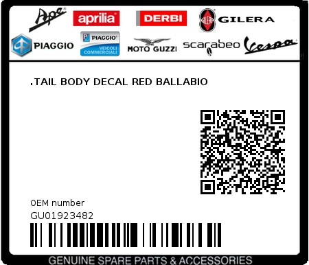 Product image: Moto Guzzi - GU01923482 - .TAIL BODY DECAL RED BALLABIO  0
