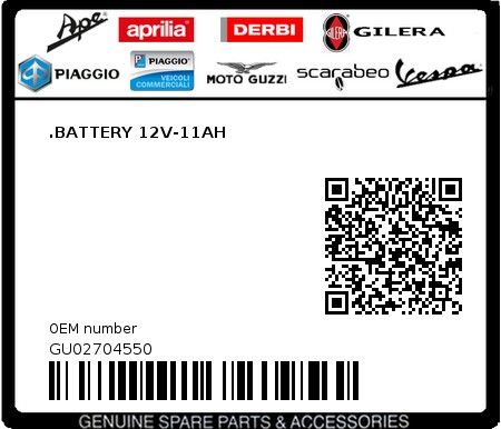 Product image: Moto Guzzi - GU02704550 - .BATTERY 12V-11AH  0