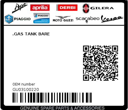 Product image: Moto Guzzi - GU03100220 - .GAS TANK BARE  0
