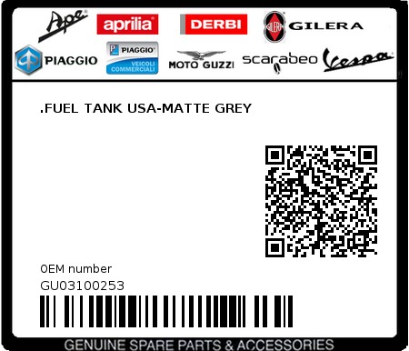 Product image: Moto Guzzi - GU03100253 - .FUEL TANK USA-MATTE GREY  0