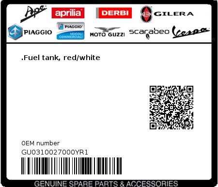 Product image: Moto Guzzi - GU0310027000YR1 - .Fuel tank, red/white  0