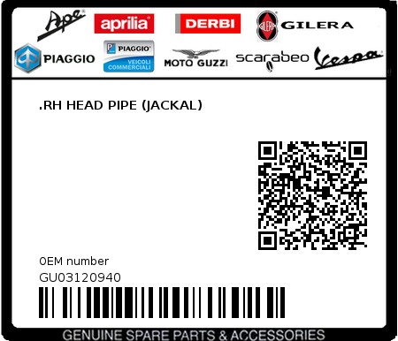 Product image: Moto Guzzi - GU03120940 - .RH HEAD PIPE (JACKAL)  0