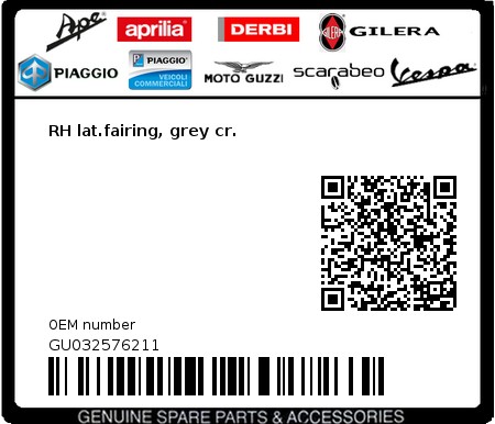 Product image: Moto Guzzi - GU032576211 - RH lat.fairing, grey cr.  0