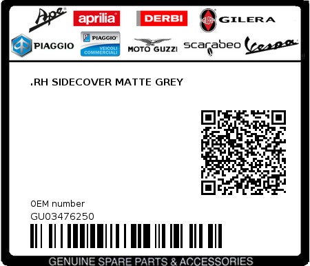 Product image: Moto Guzzi - GU03476250 - .RH SIDECOVER MATTE GREY  0