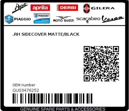 Product image: Moto Guzzi - GU03476252 - .RH SIDECOVER MATTE/BLACK  0