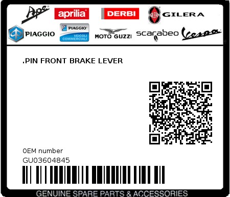 Product image: Moto Guzzi - GU03604845 - .PIN FRONT BRAKE LEVER  0