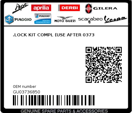 Product image: Moto Guzzi - GU03736850 - .LOCK KIT COMPL (USE AFTER 0373  0