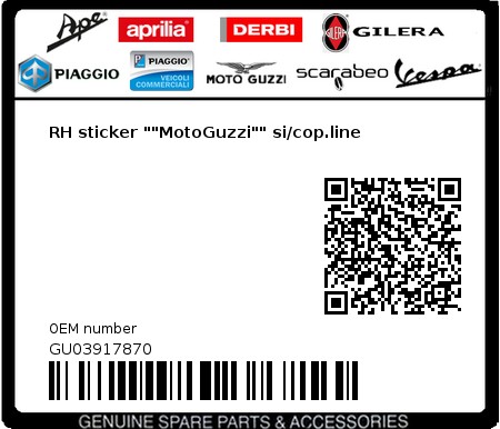 Product image: Moto Guzzi - GU03917870 - RH sticker ""MotoGuzzi"" si/cop.line  0