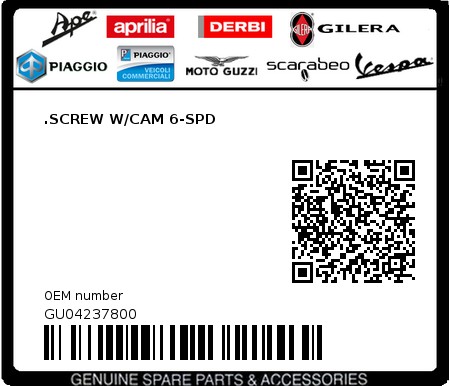 Product image: Moto Guzzi - GU04237800 - .SCREW W/CAM 6-SPD  0