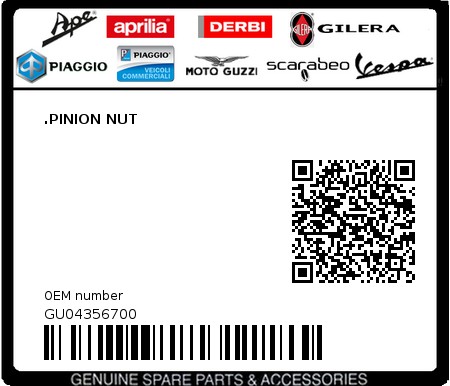 Product image: Moto Guzzi - GU04356700 - .PINION NUT  0