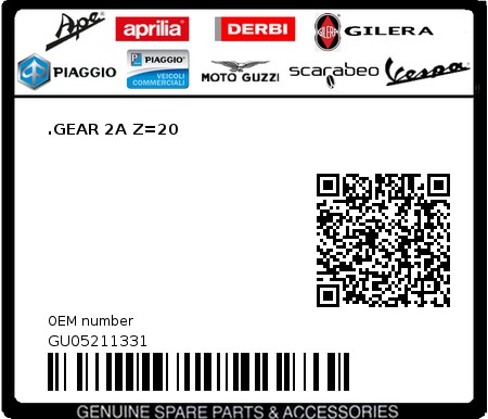 Product image: Moto Guzzi - GU05211331 - .GEAR 2A Z=20  0
