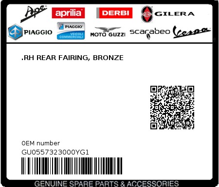 Product image: Moto Guzzi - GU0557323000YG1 - .RH REAR FAIRING, BRONZE  0