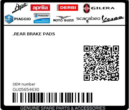 Product image: Moto Guzzi - GU05654630 - .REAR BRAKE PADS  0