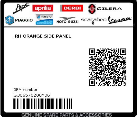 Product image: Moto Guzzi - GU06570200Y06 - .RH ORANGE SIDE PANEL  0