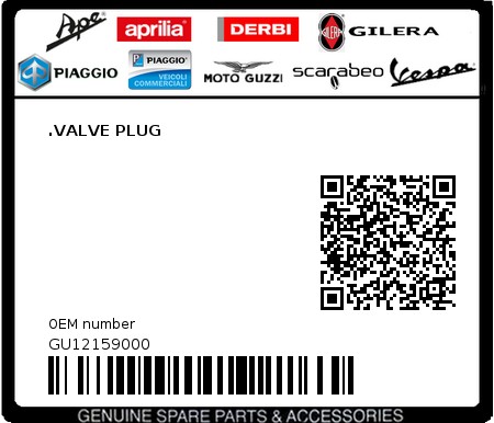 Product image: Moto Guzzi - GU12159000 - .VALVE PLUG  0
