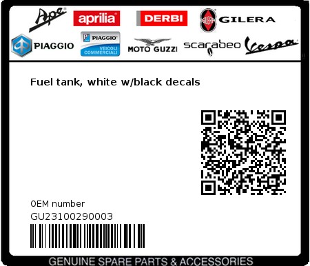 Product image: Moto Guzzi - GU23100290003 - Fuel tank, white w/black decals  0