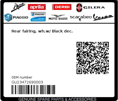 Product image: Moto Guzzi - GU23472690003 - Rear fairing, wh.w/ Black dec.  0