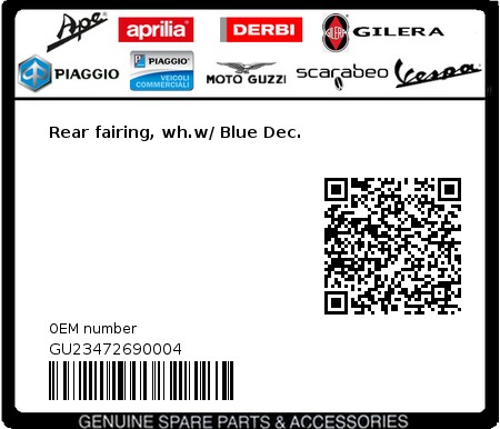 Product image: Moto Guzzi - GU23472690004 - Rear fairing, wh.w/ Blue Dec.  0