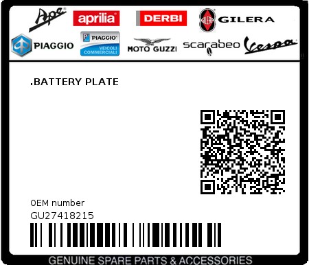 Product image: Moto Guzzi - GU27418215 - .BATTERY PLATE  0