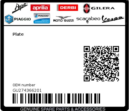 Product image: Moto Guzzi - GU274366201 - Plate  0