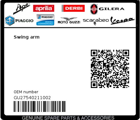 Product image: Moto Guzzi - GU27540211002 - Swing arm  0