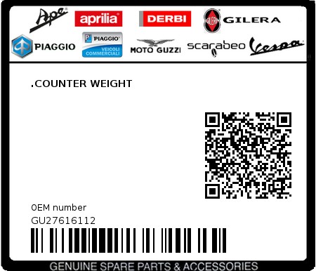 Product image: Moto Guzzi - GU27616112 - .COUNTER WEIGHT  0