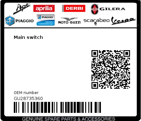 Product image: Moto Guzzi - GU28735360 - Main switch  0