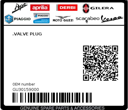 Product image: Moto Guzzi - GU30159000 - .VALVE PLUG  0