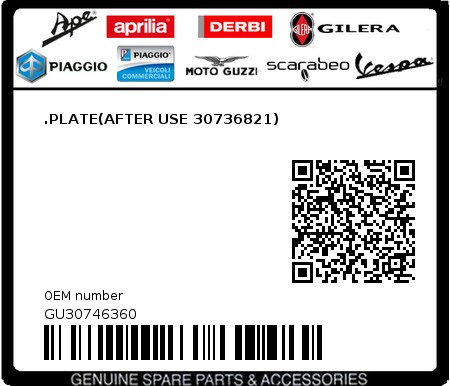 Product image: Moto Guzzi - GU30746360 - .PLATE(AFTER USE 30736821)  0