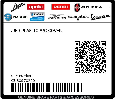 Product image: Moto Guzzi - GU30970200 - .RED PLASTIC M/C COVER  0
