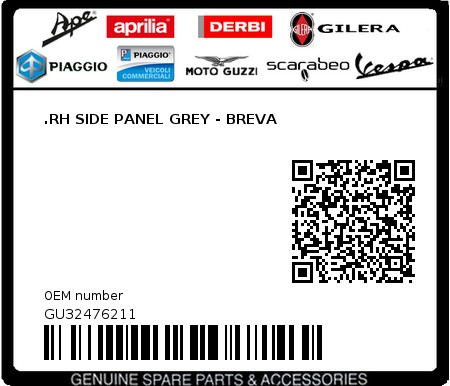 Product image: Moto Guzzi - GU32476211 - .RH SIDE PANEL GREY - BREVA  0