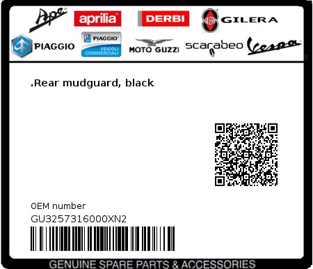 Product image: Moto Guzzi - GU3257316000XN2 - .Rear mudguard, black  0