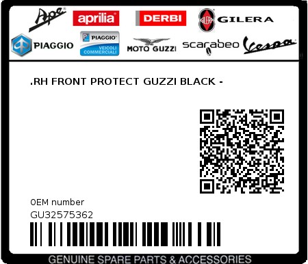 Product image: Moto Guzzi - GU32575362 - .RH FRONT PROTECT GUZZI BLACK -  0