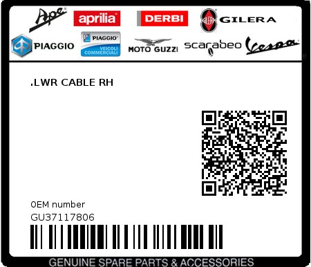 Product image: Moto Guzzi - GU37117806 - .LWR CABLE RH  0