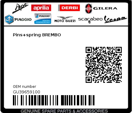 Product image: Moto Guzzi - GU39659100 - Pins+spring BREMBO  0