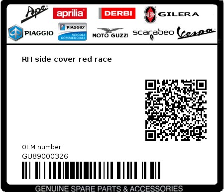 Product image: Moto Guzzi - GU89000326 - RH side cover red race  0