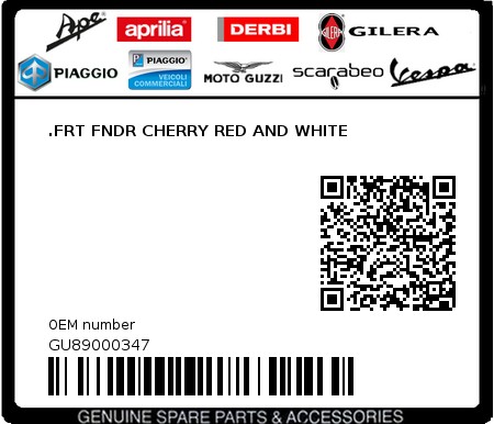 Product image: Moto Guzzi - GU89000347 - .FRT FNDR CHERRY RED AND WHITE  0