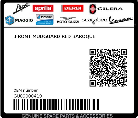 Product image: Moto Guzzi - GU89000419 - .FRONT MUDGUARD RED BAROQUE  0