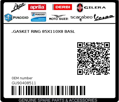 Product image: Moto Guzzi - GU90408511 - .GASKET RING 85X110X8 BASL  0