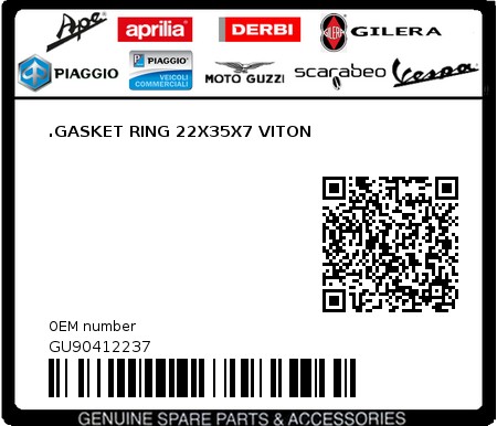 Product image: Moto Guzzi - GU90412237 - .GASKET RING 22X35X7 VITON  0