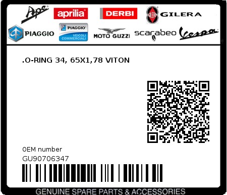 Product image: Moto Guzzi - GU90706347 - .O-RING 34, 65X1,78 VITON  0
