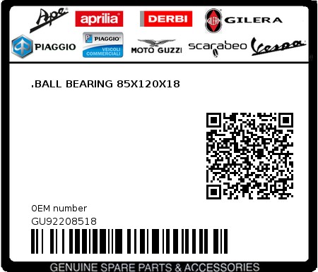 Product image: Moto Guzzi - GU92208518 - .BALL BEARING 85X120X18  0