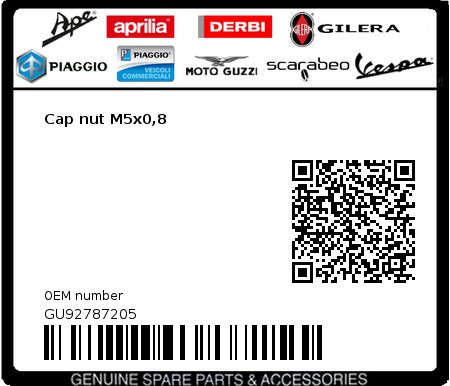 Product image: Moto Guzzi - GU92787205 - Cap nut M5x0,8   0