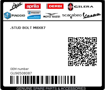 Product image: Moto Guzzi - GU96508087 - .STUD BOLT M8X87  0