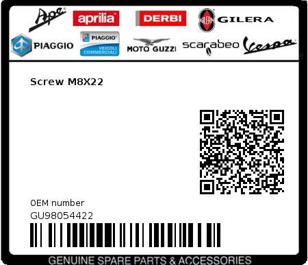 Product image: Moto Guzzi - GU98054422 - Screw M8X22   0