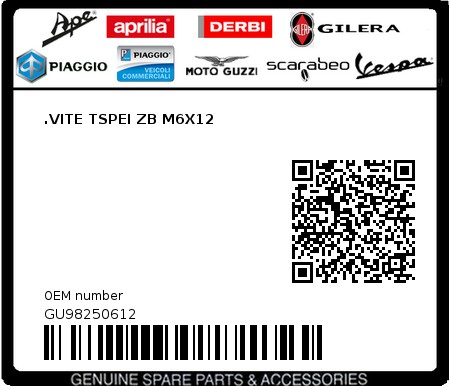 Product image: Moto Guzzi - GU98250612 - .VITE TSPEI ZB M6X12  0