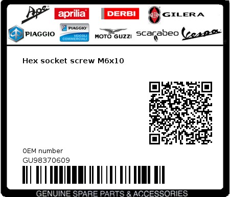 Product image: Moto Guzzi - GU98370609 - Hex socket screw M6x10   0