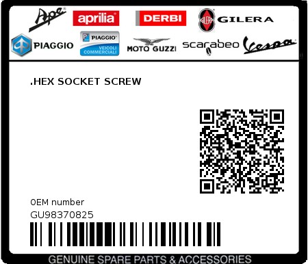 Product image: Moto Guzzi - GU98370825 - .HEX SOCKET SCREW  0