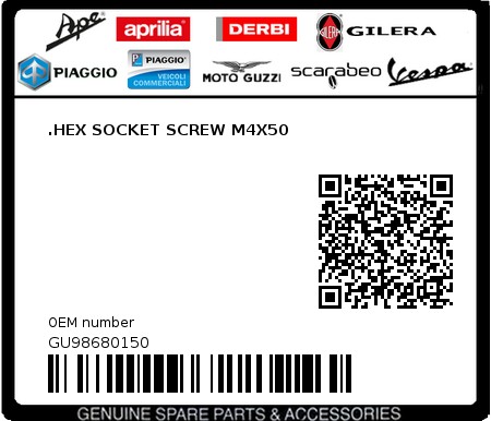 Product image: Moto Guzzi - GU98680150 - .HEX SOCKET SCREW M4X50  0